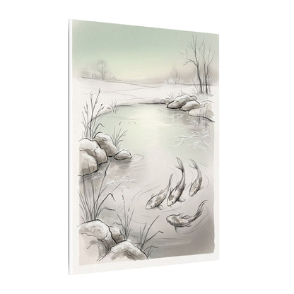 Koi Pond Minimal Line Canvas Art | Cozy Japandi Art