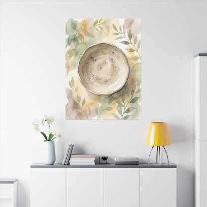 Ceramic Bowl Watercolor Canvas Art | Warm Japandi Art