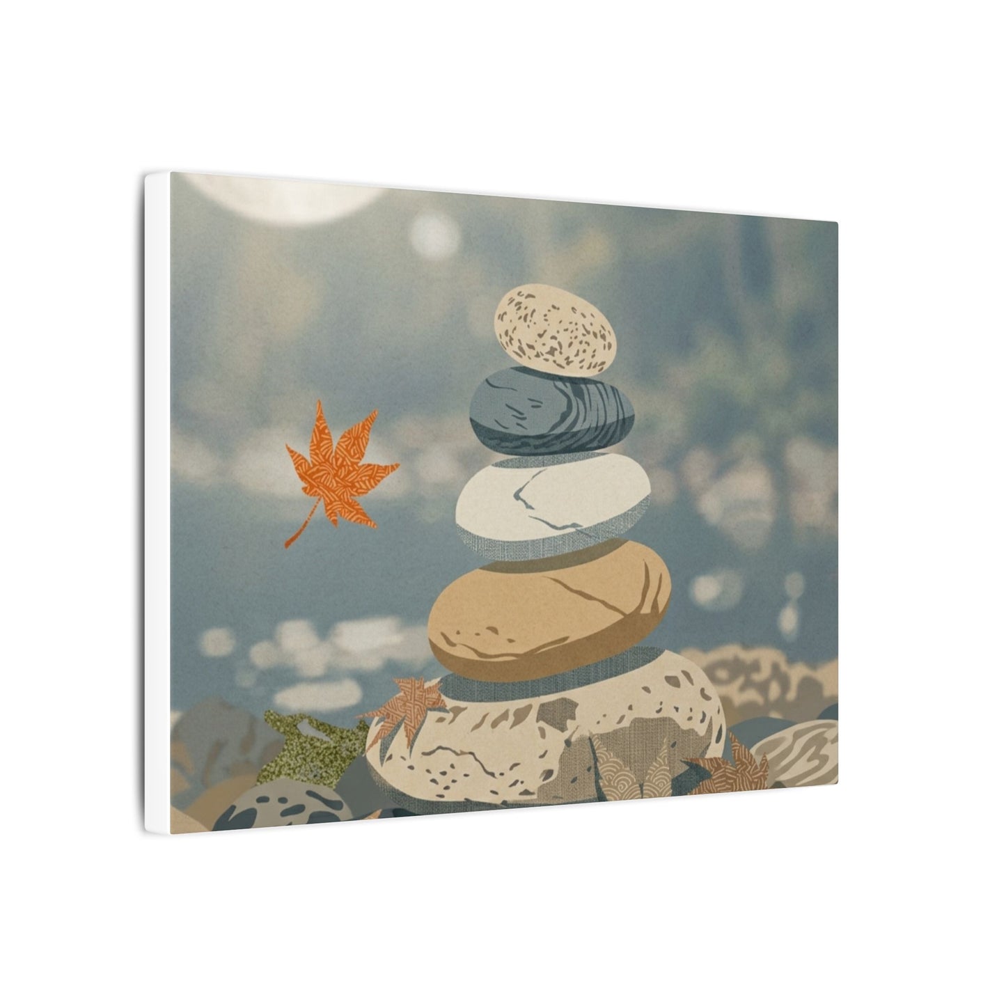 Warm River Stones Canvas Art - Japanese Pattern Japandi
