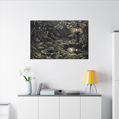 Kintsugi Moonlit Garden in Dappled | Gold Repair Canvas Art