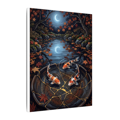 Koi Pond Canvas Art | Autumn Kintsugi Gold Repair Art