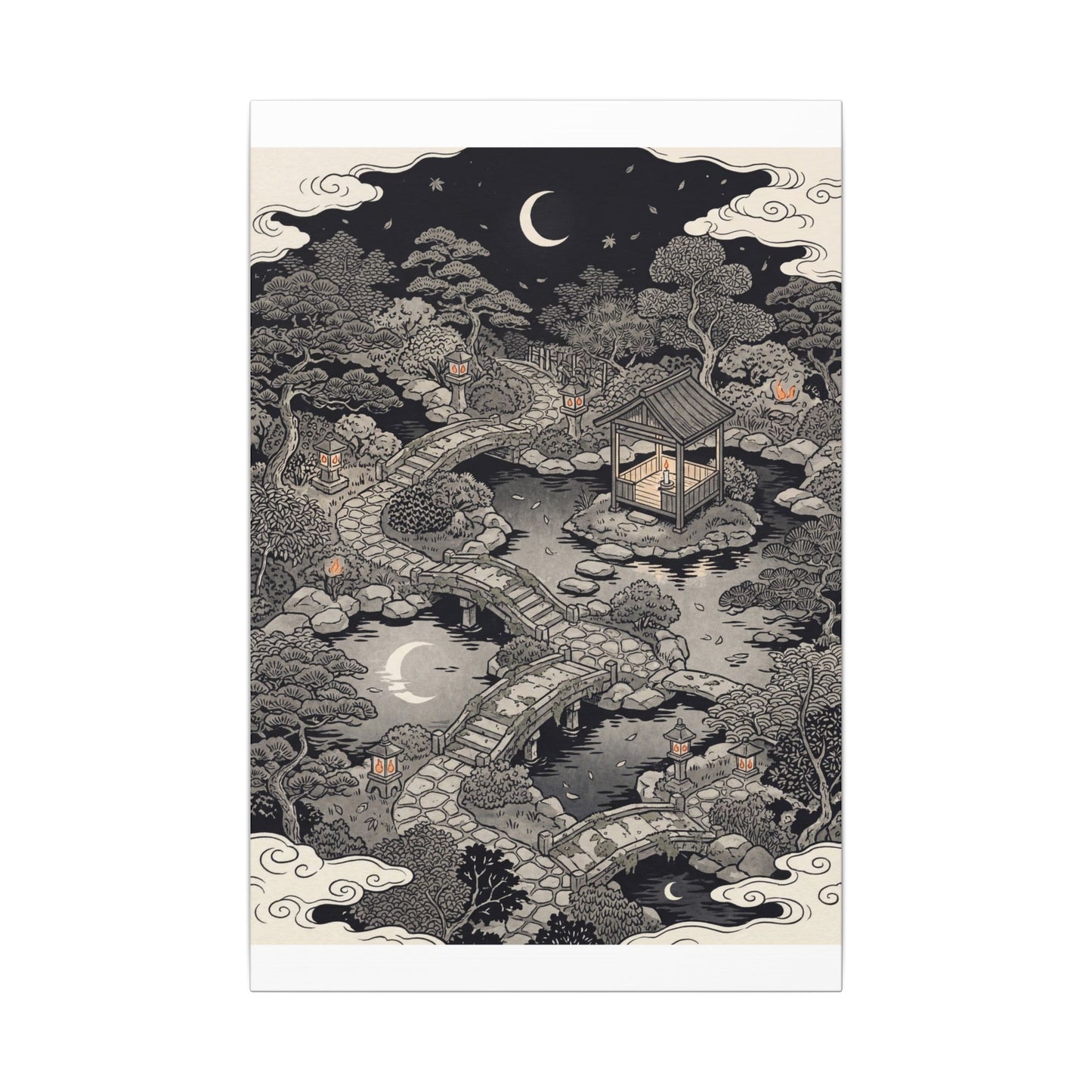 Moonlit Garden Ukiyo E Inspired Canvas Art | Serene Zen Art