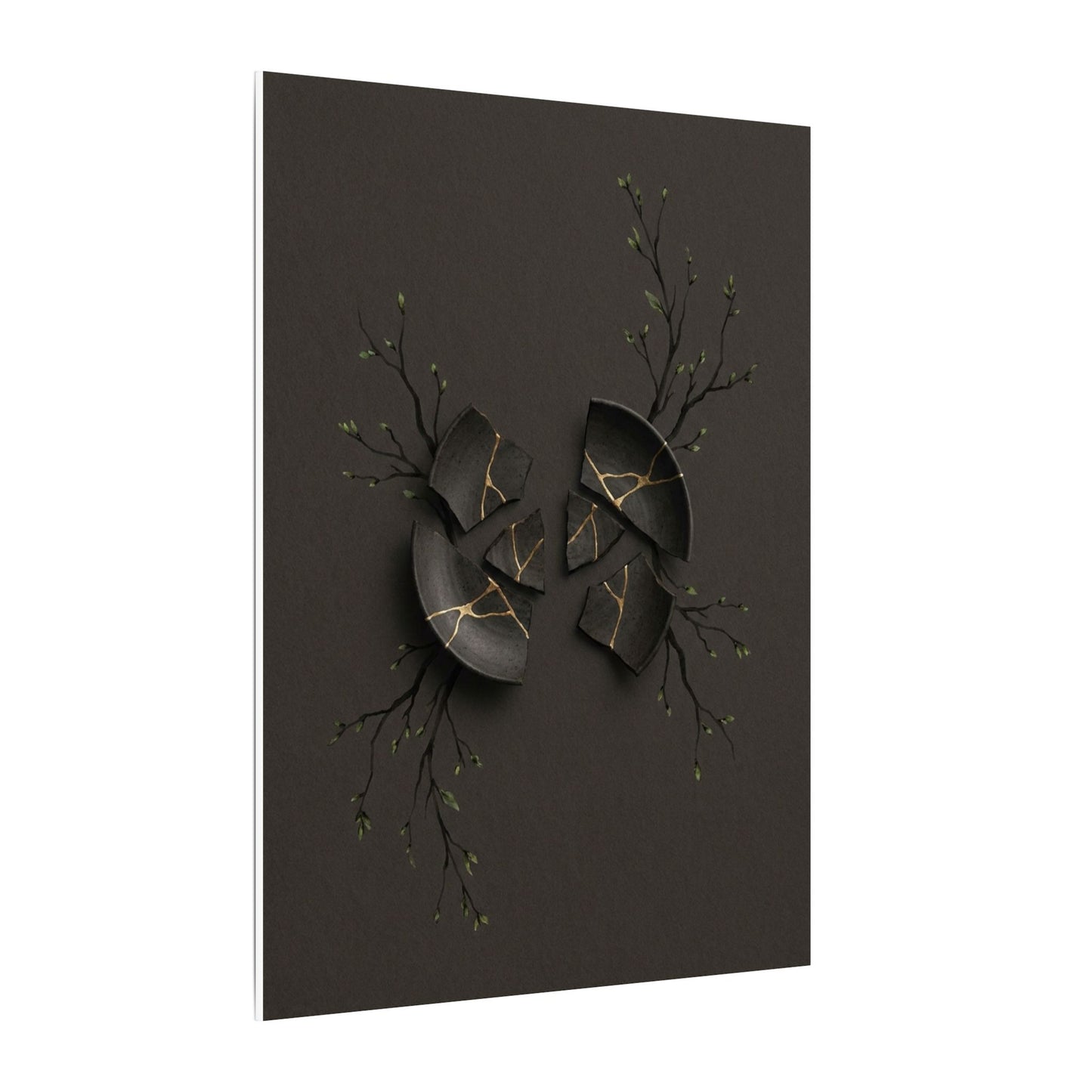 Sophisticated Broken Pottery Canvas Art - Charcoal Ink Dark Japandi