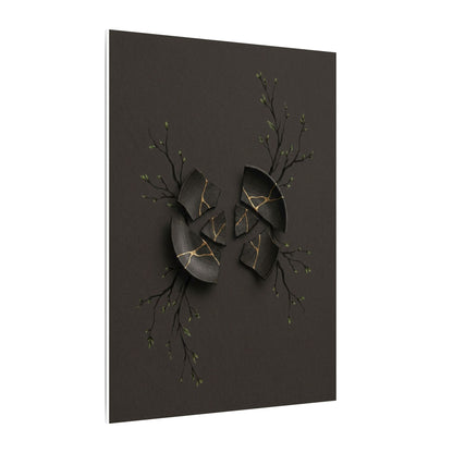 Sophisticated Broken Pottery Canvas Art - Charcoal Ink Dark Japandi