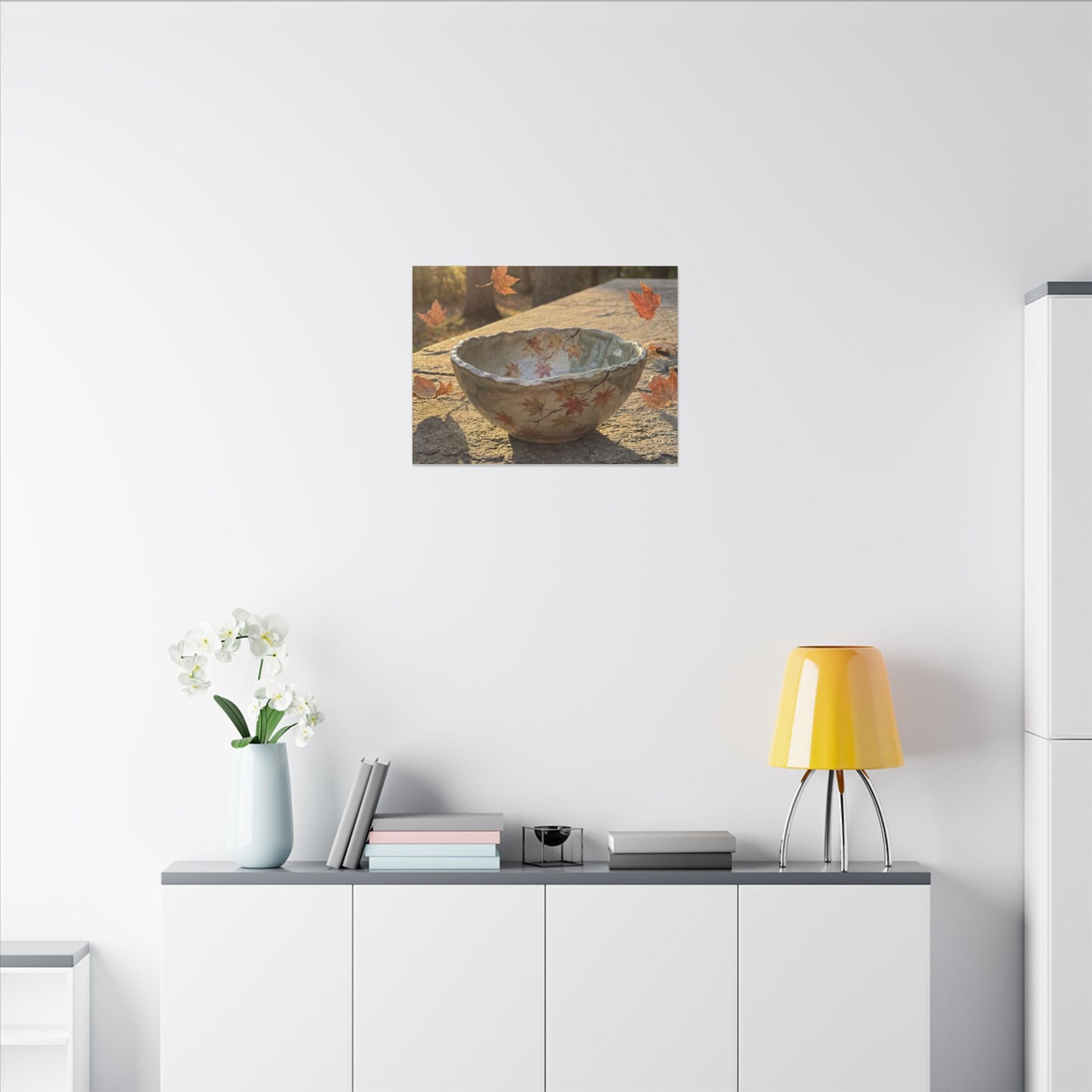 Japandi Ceramic Bowl in Golden Hour | Japanese Pattern Canvas Art
