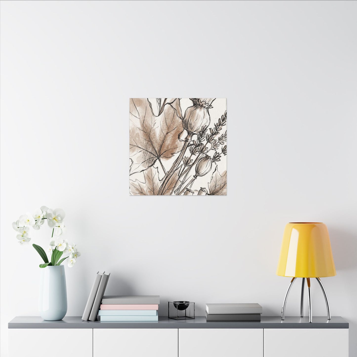 Neutral Dried Flowers Canvas Art - Minimal Line Japandi
