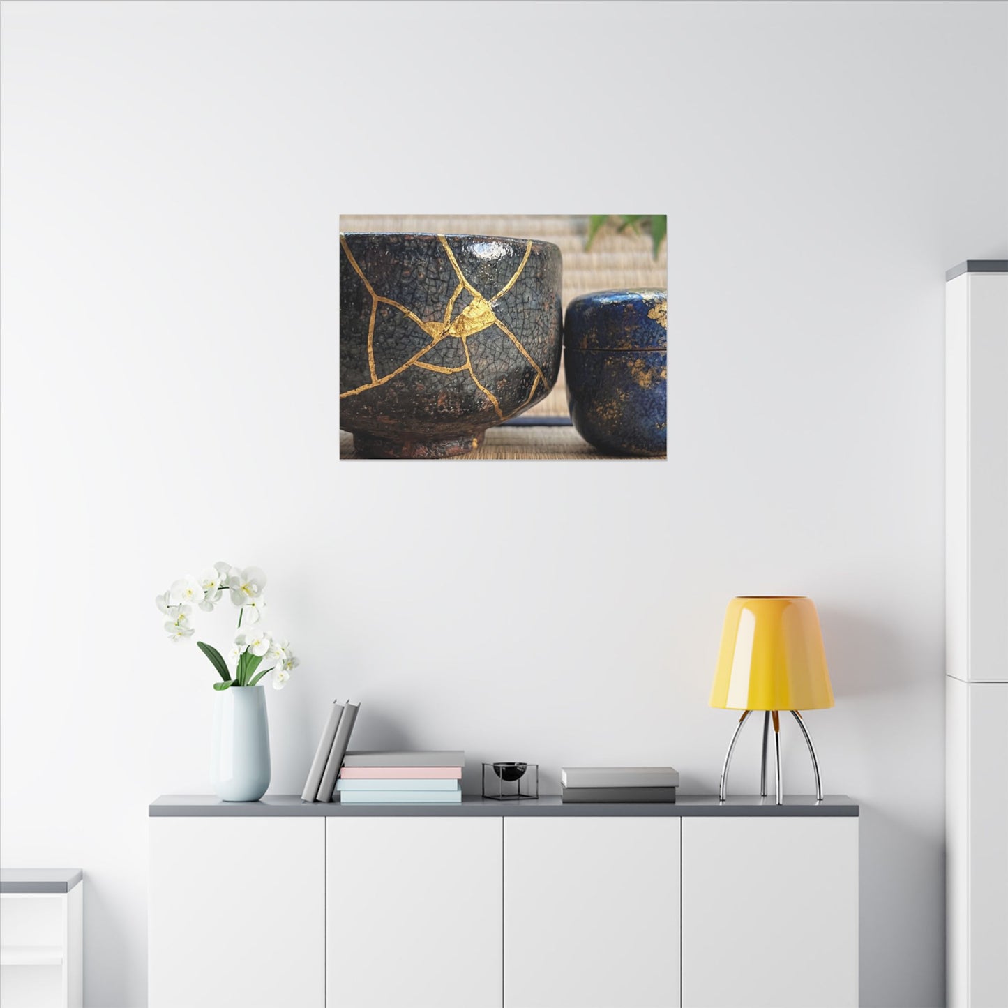 Tea Ceremony Crackle Gold Canvas Art | Philosophical Kintsugi Art