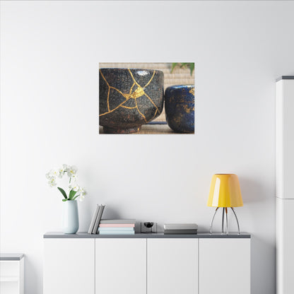 Tea Ceremony Crackle Gold Canvas Art | Philosophical Kintsugi Art
