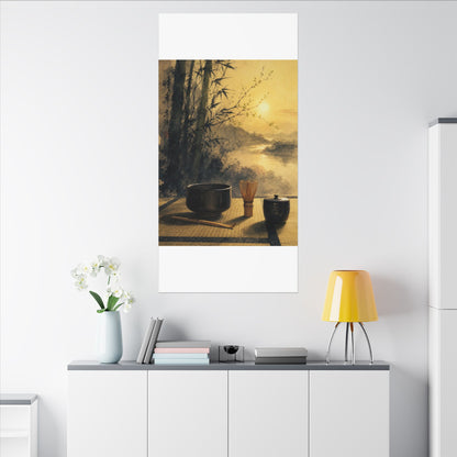 Tea Ceremony Sumi E Canvas Art | Contemplative Zen Art