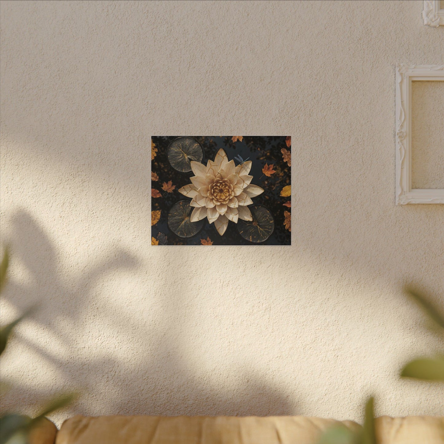 Kintsugi Lotus Flower in Dappled | Gold Repair Canvas Art