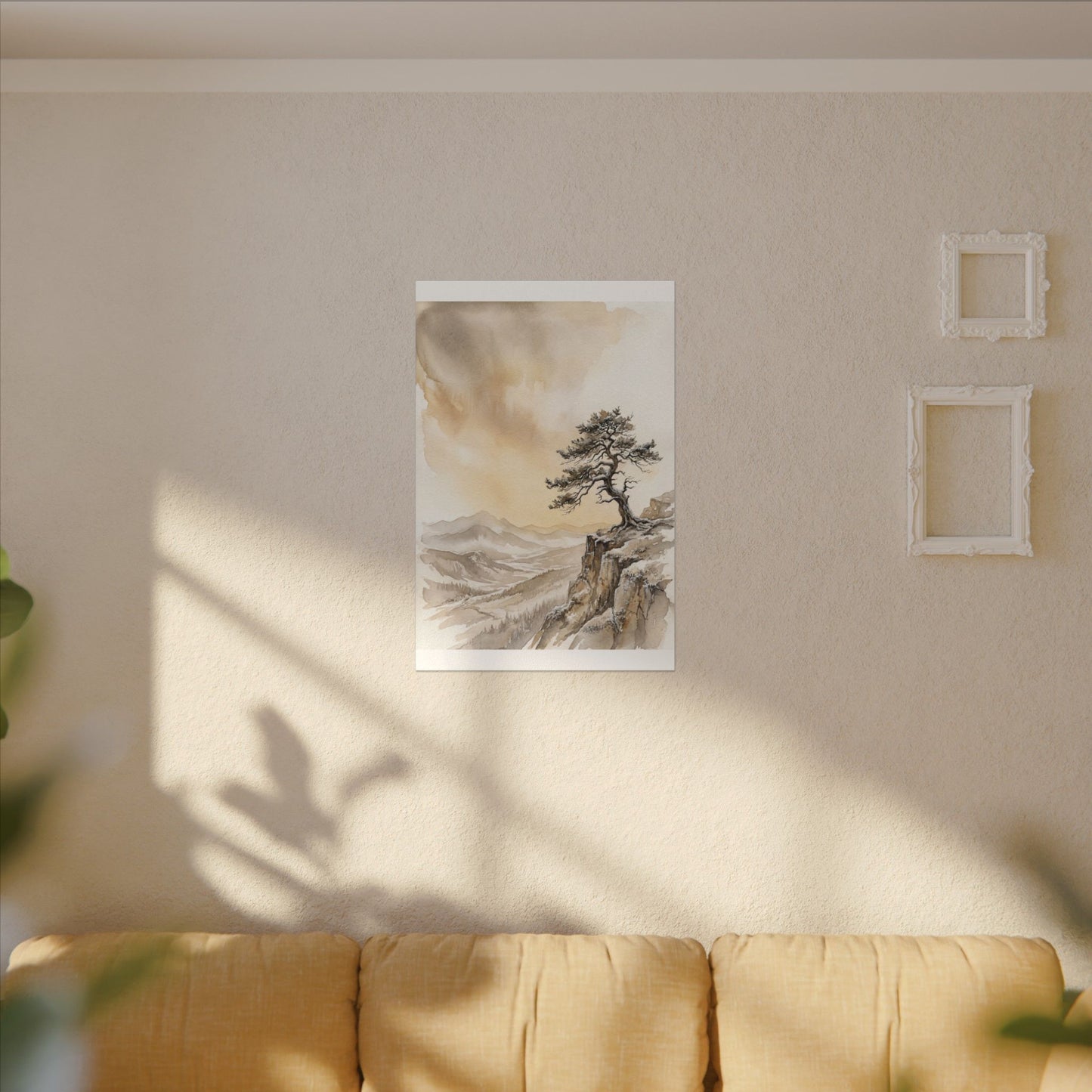 Pine Tree Canvas Art | Winter Japandi Watercolor Art