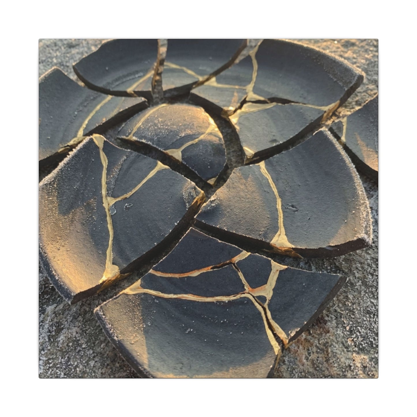 Broken Pottery Winter Canvas Art | Kintsugi Resilient Design