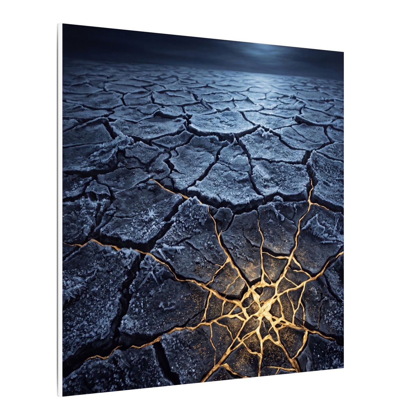 Moonlight Cracked Earth Canvas Art - Kintsugi Mono No Aware