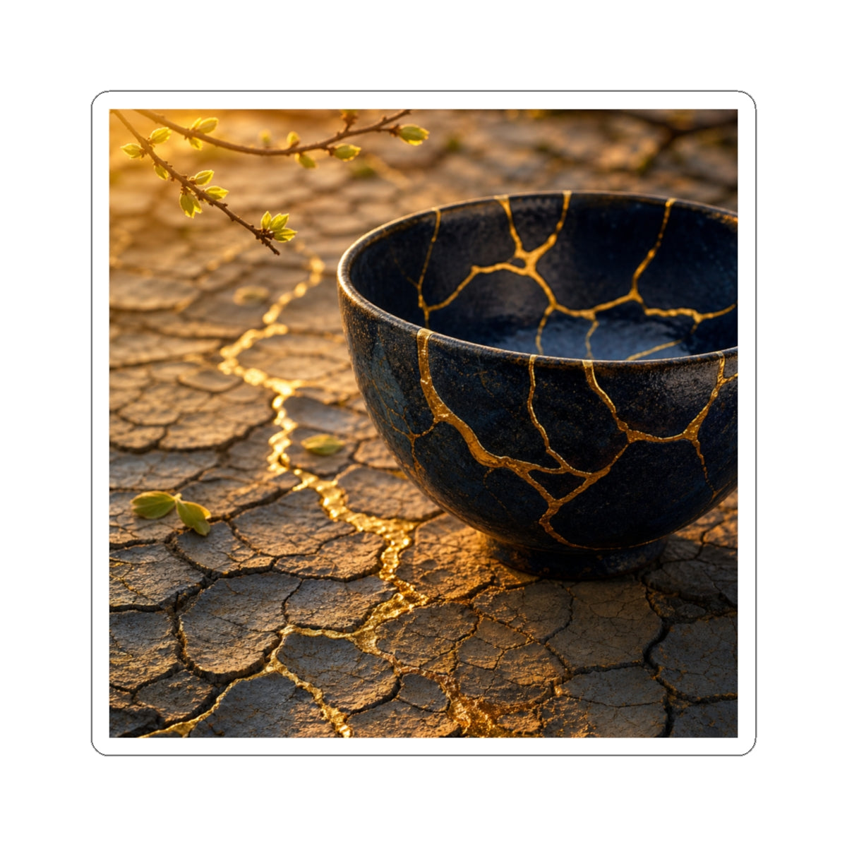 Kintsugi Cracked Earth in Golden Hour | Gold Repair Sticker