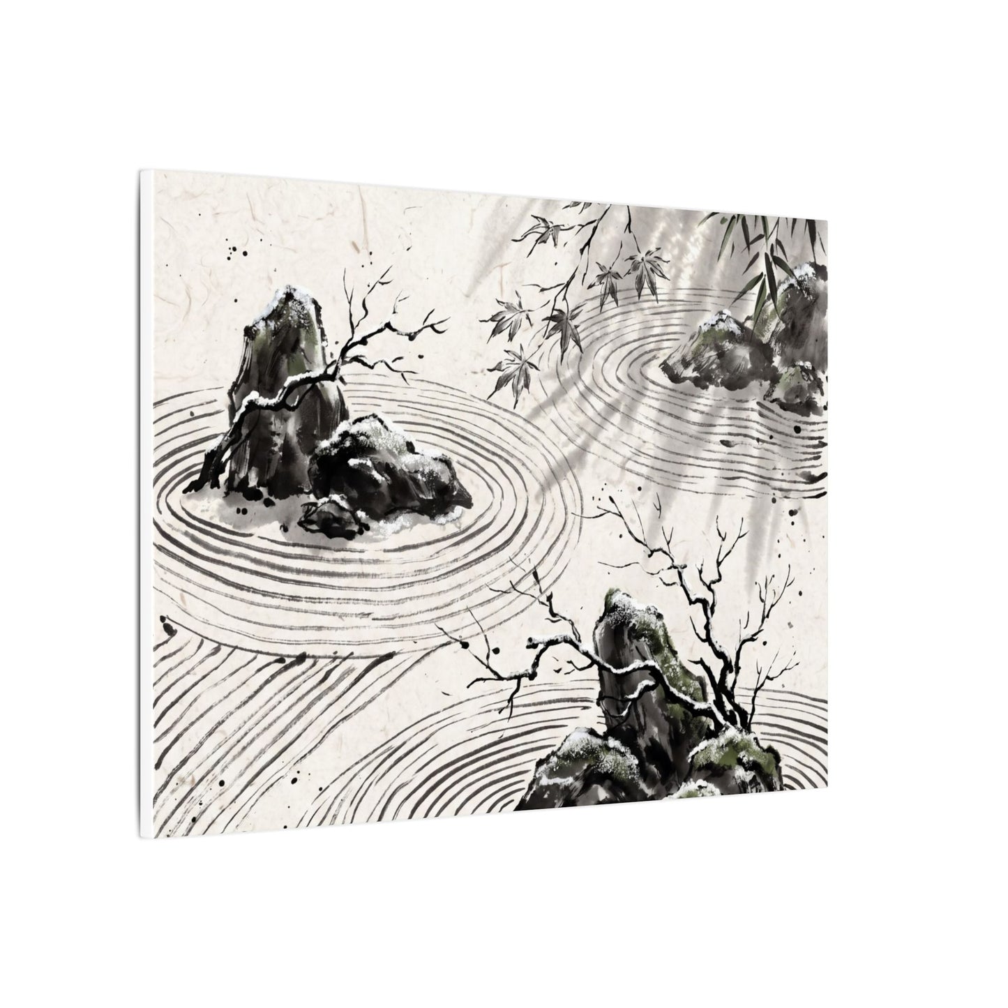 Rock Garden Canvas Art | Winter Zen Sumi E Art