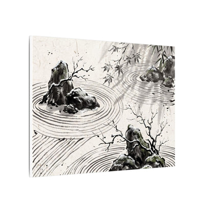 Rock Garden Canvas Art | Winter Zen Sumi E Art