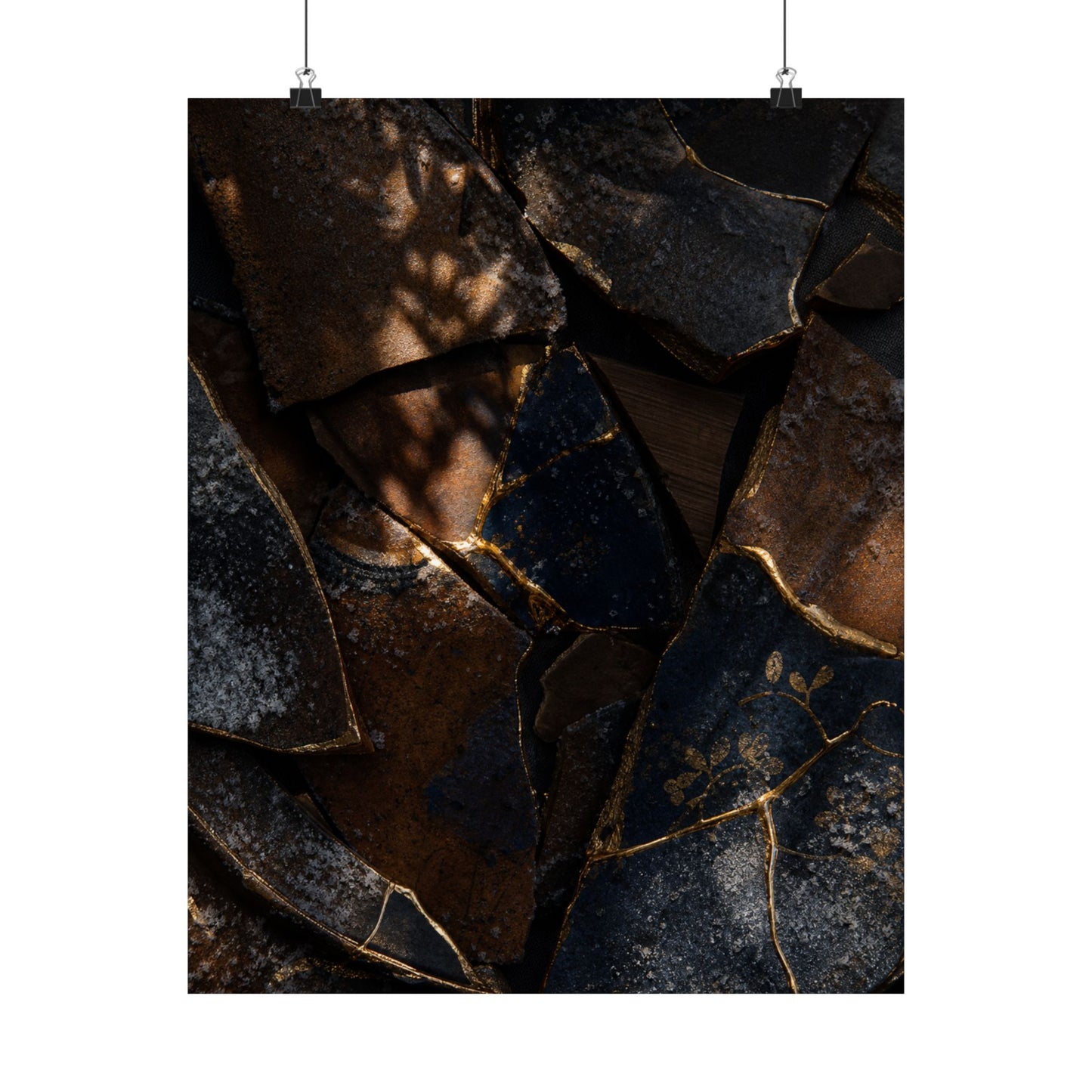 Fukinsei Broken Pottery Wall Art Print - Dark Japandi Dark Texture