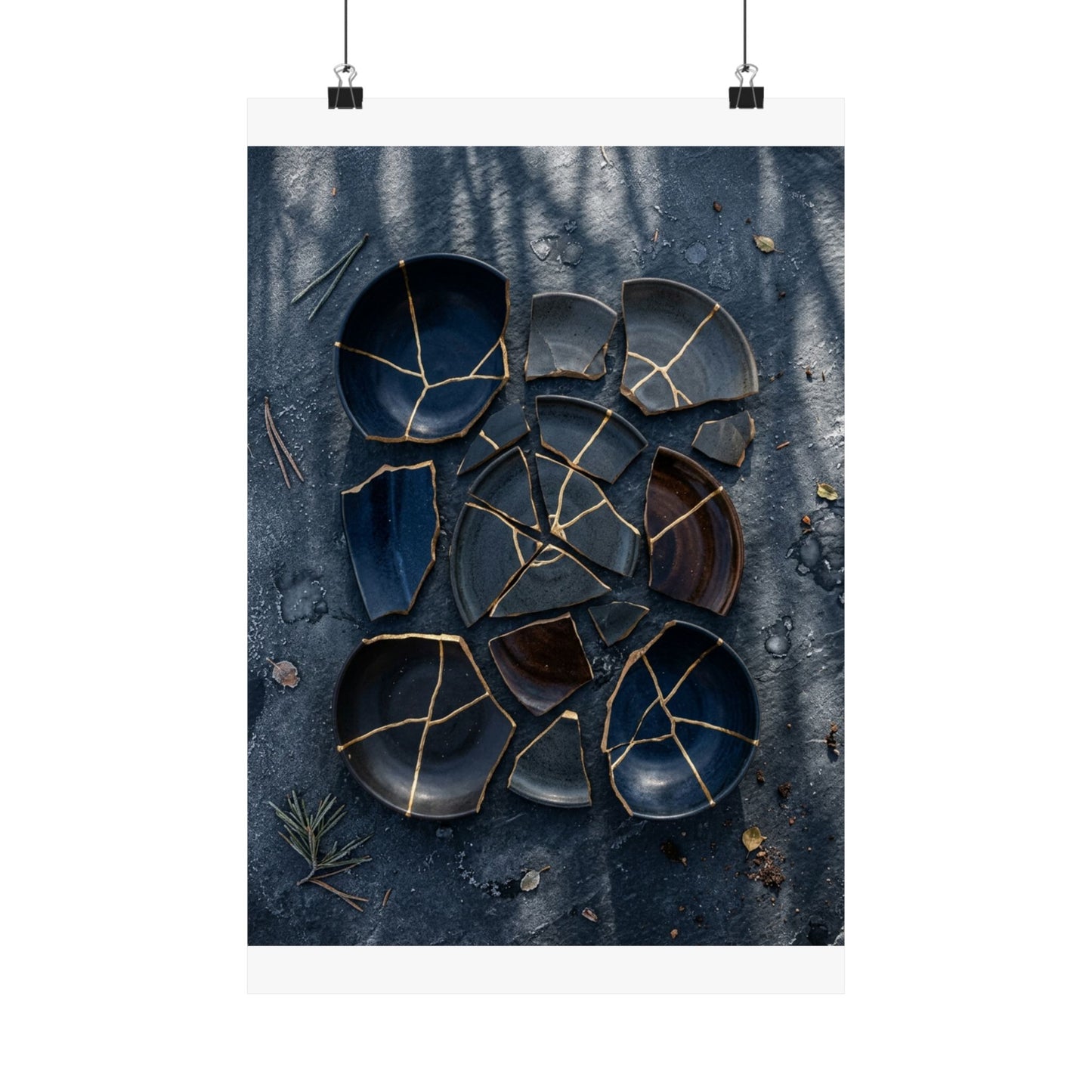 Broken Pottery Wall Art Print | Winter Dark Japandi Shadow Zen Art