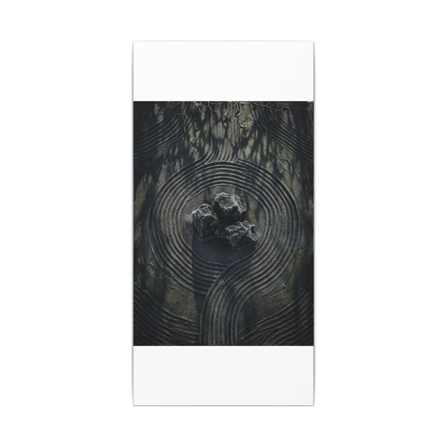 Moody Rock Garden Canvas Art - Dark Texture Dark Japandi