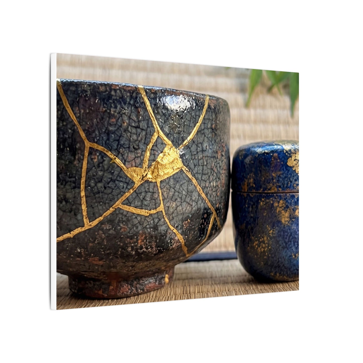 Tea Ceremony Crackle Gold Canvas Art | Philosophical Kintsugi Art