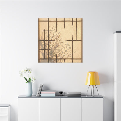 Shoji Screen Canvas Art | Winter Japandi Minimal Line Art