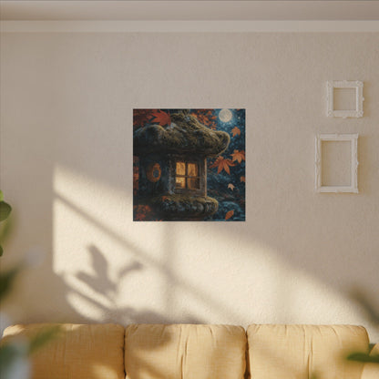 Autumn Stone Lantern Forest Whimsy Canvas Art | Earthy Decor