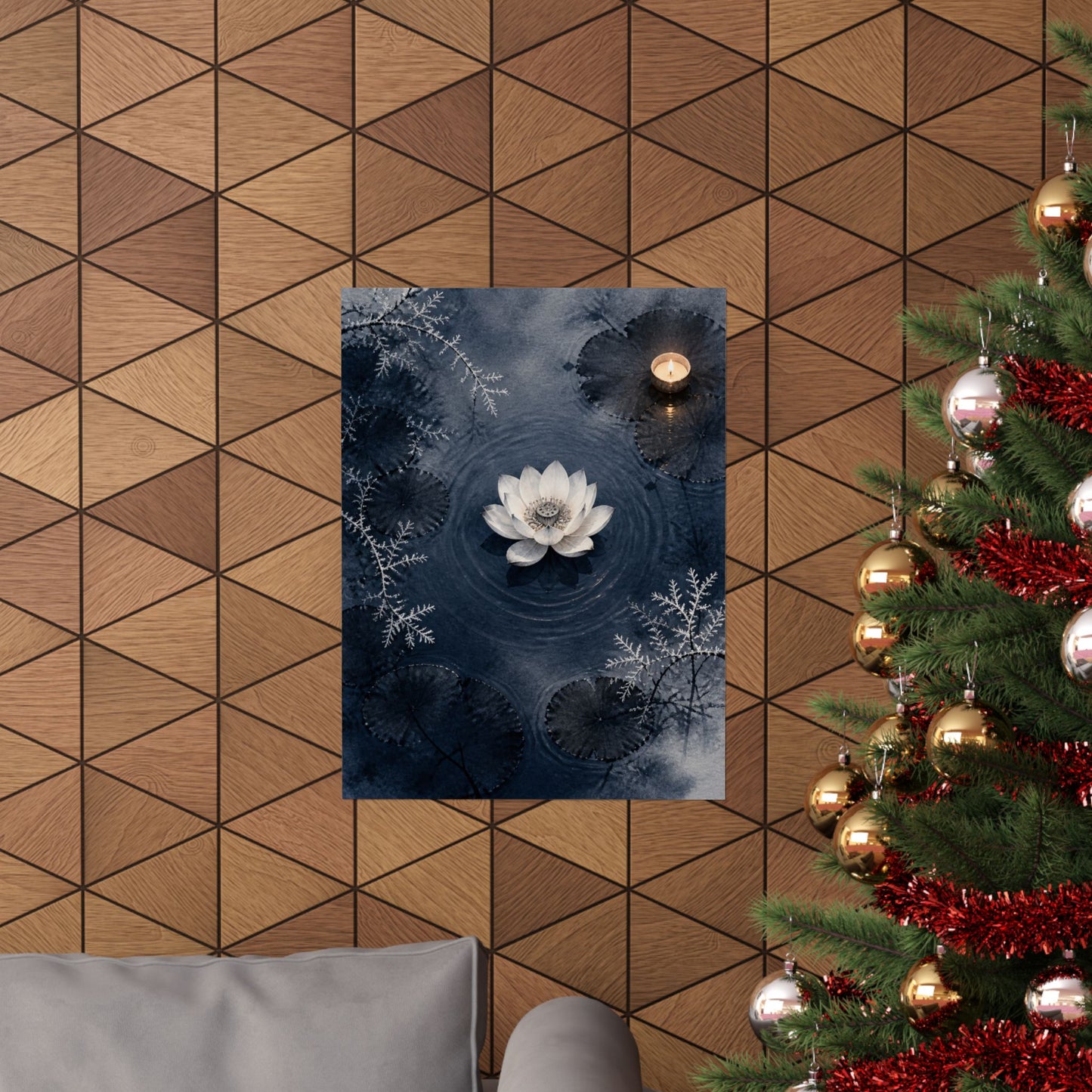 Lotus Flower Wall Art Print | Winter Zen Sumi E Art