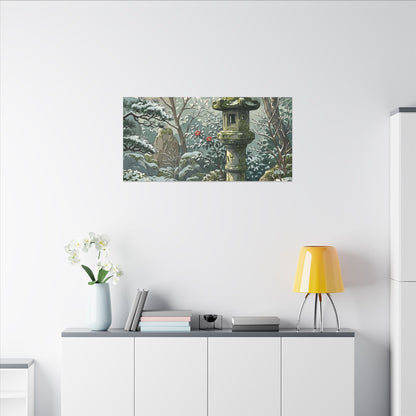 Stone Lantern Winter Canvas Art | Japandi Warm Design