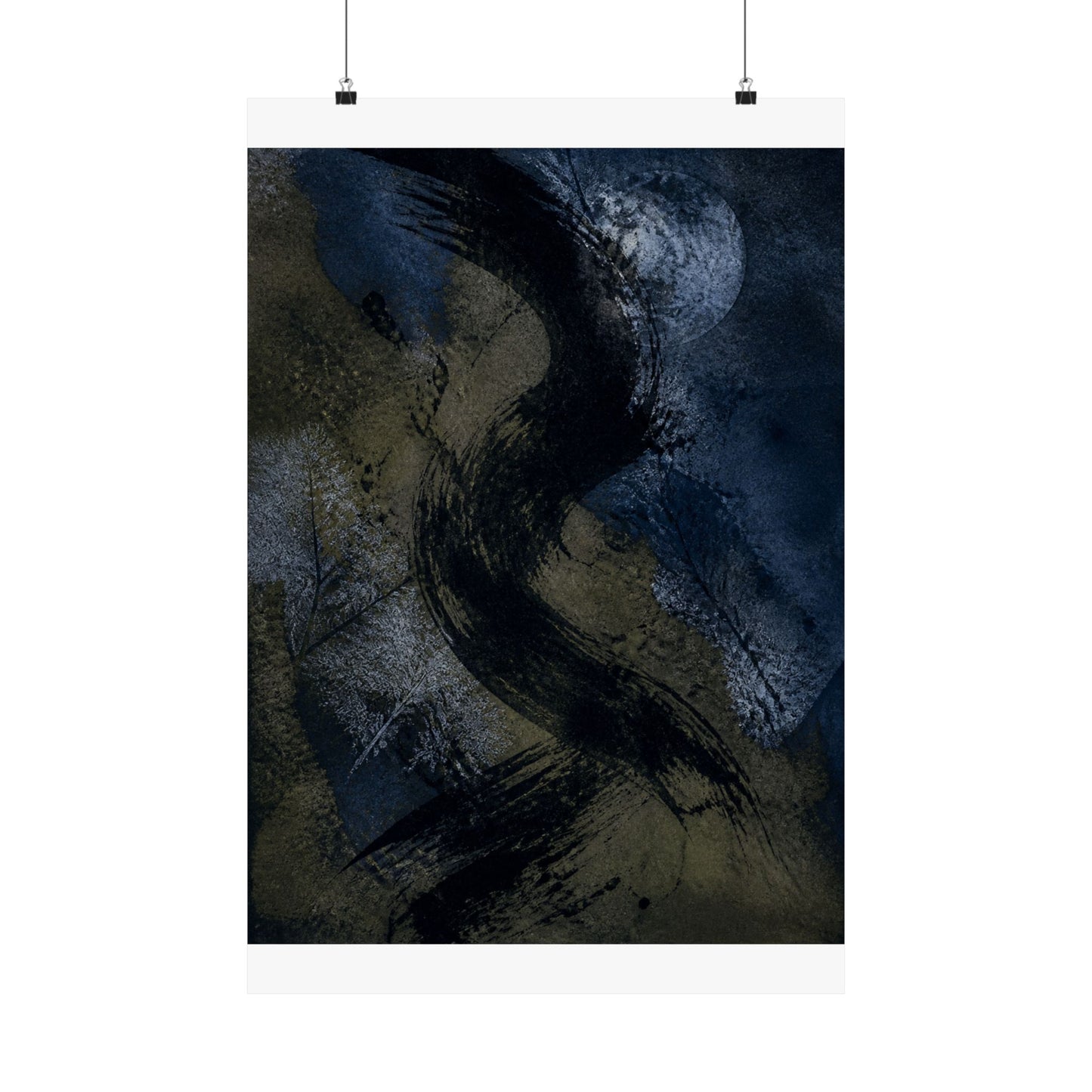 Ink Brushstroke Winter Wall Art Print | Dark Japandi Atmospheric Design