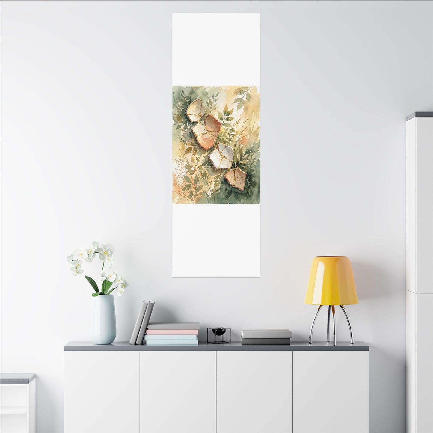 Japandi Broken Pottery in Golden Hour | Watercolor Canvas Art