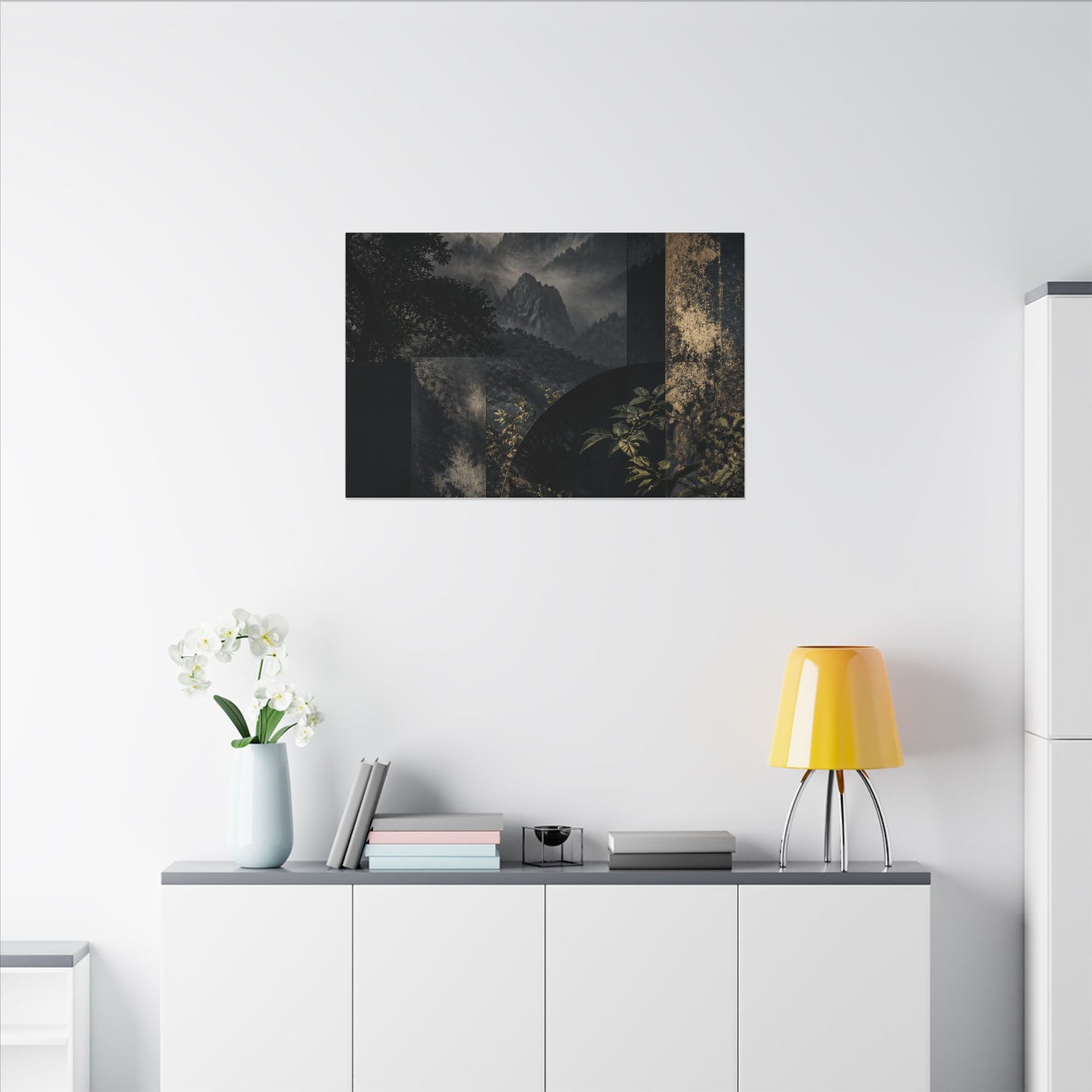 Mountain Mist Summer Canvas Art | Dark Japandi Atmospheric Design