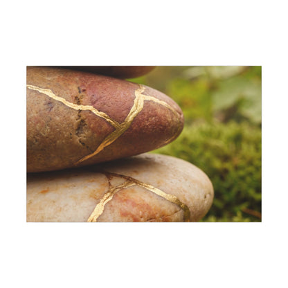 River Stones Summer Canvas Art | Kintsugi Healing Design