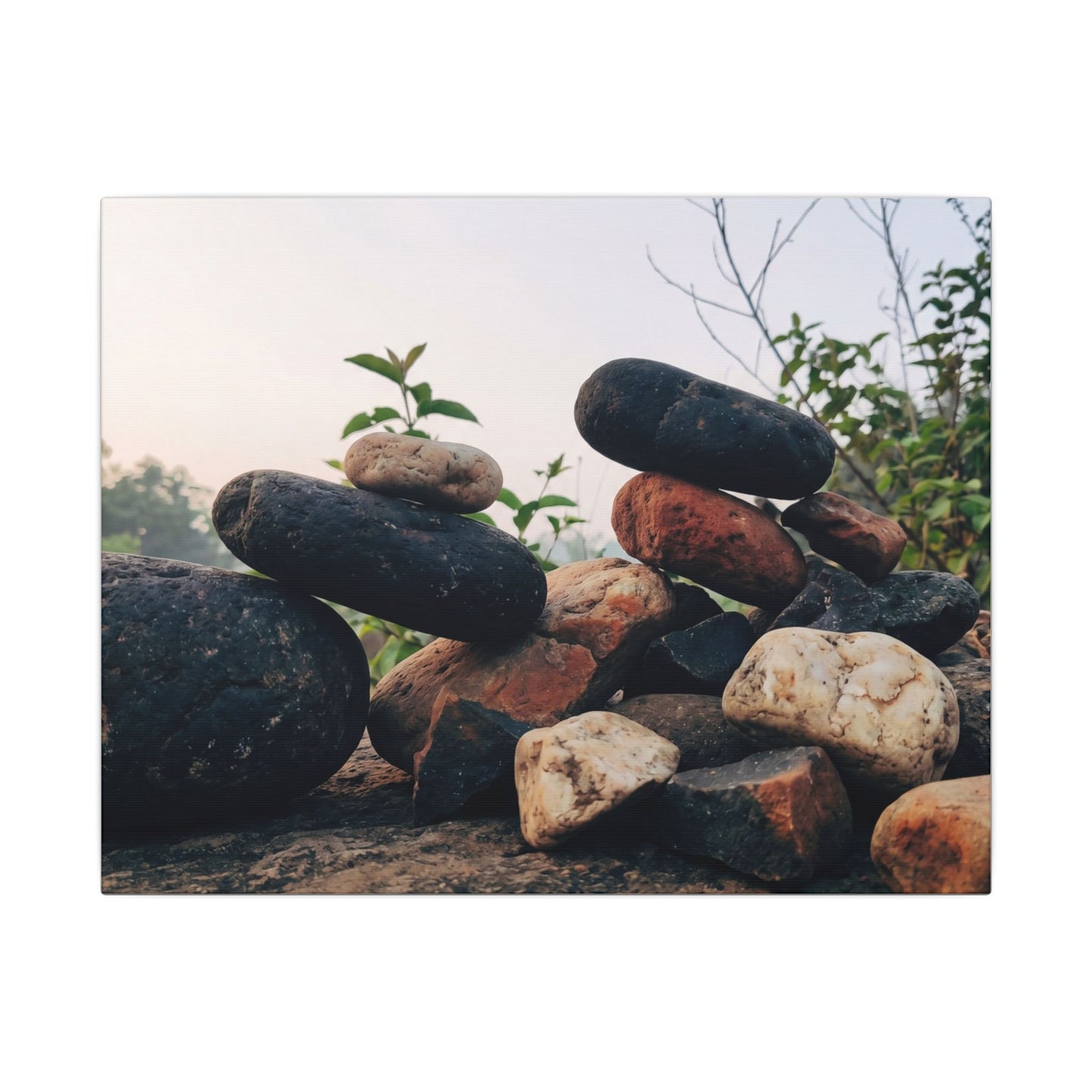 River Stones Canvas Art | Spring Kintsugi Broken Beauty Art