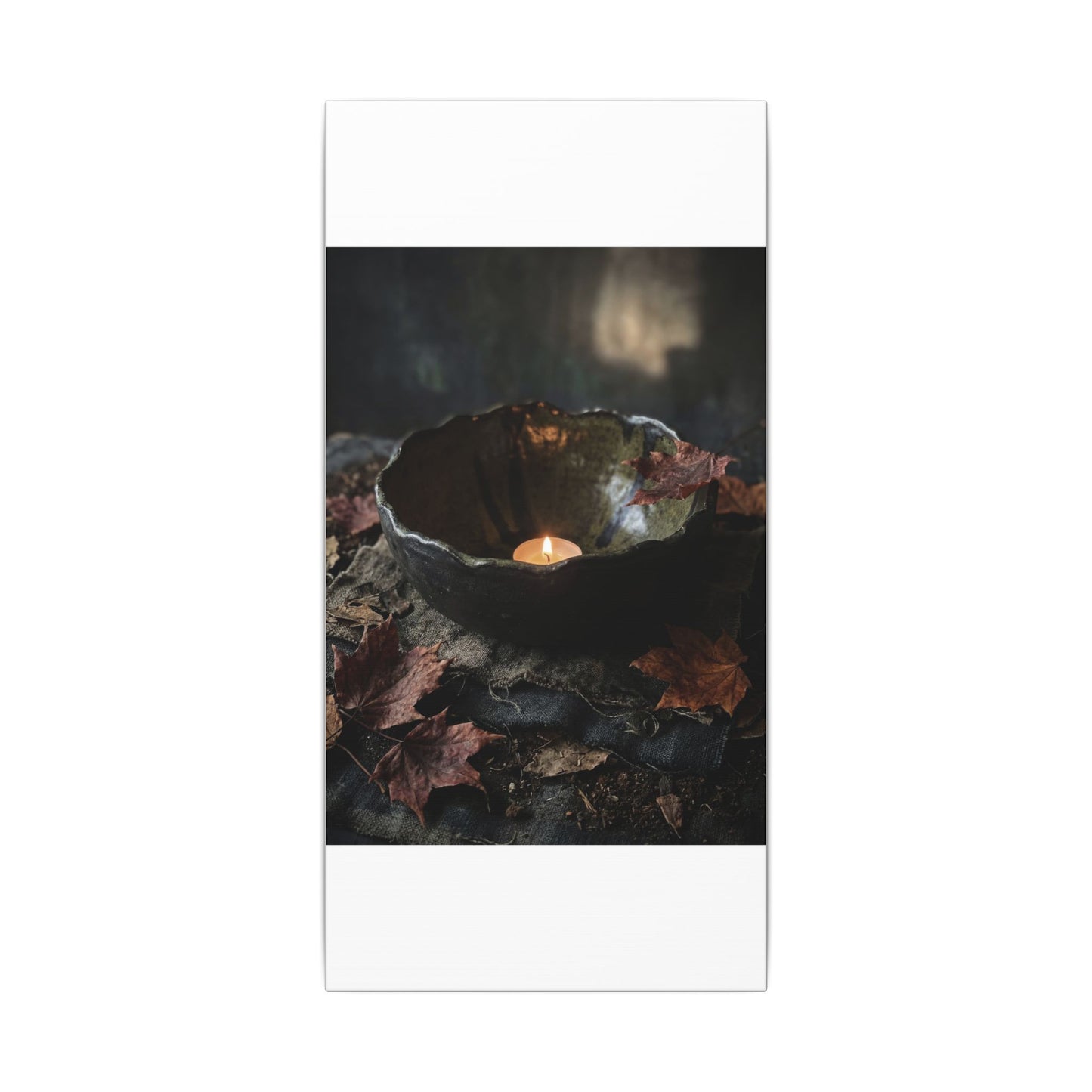 Candlelight Ceramic Bowl Canvas Art - Dark Japandi Kanso