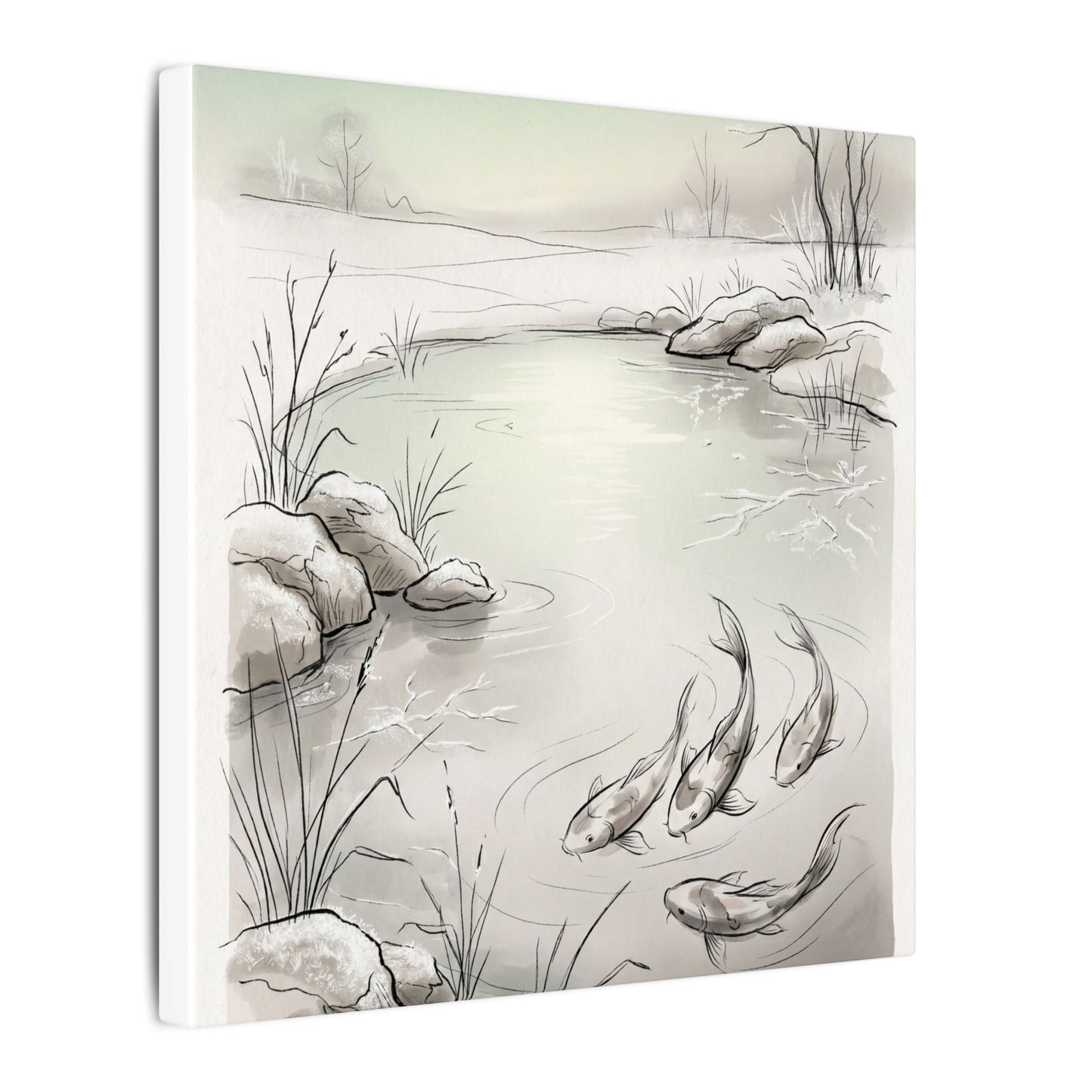 Koi Pond Minimal Line Canvas Art | Cozy Japandi Art