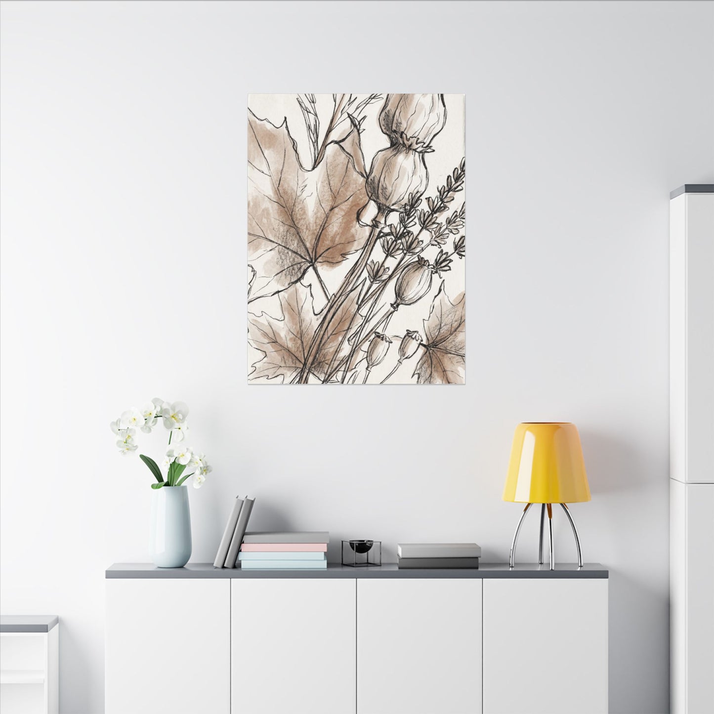 Neutral Dried Flowers Canvas Art - Minimal Line Japandi