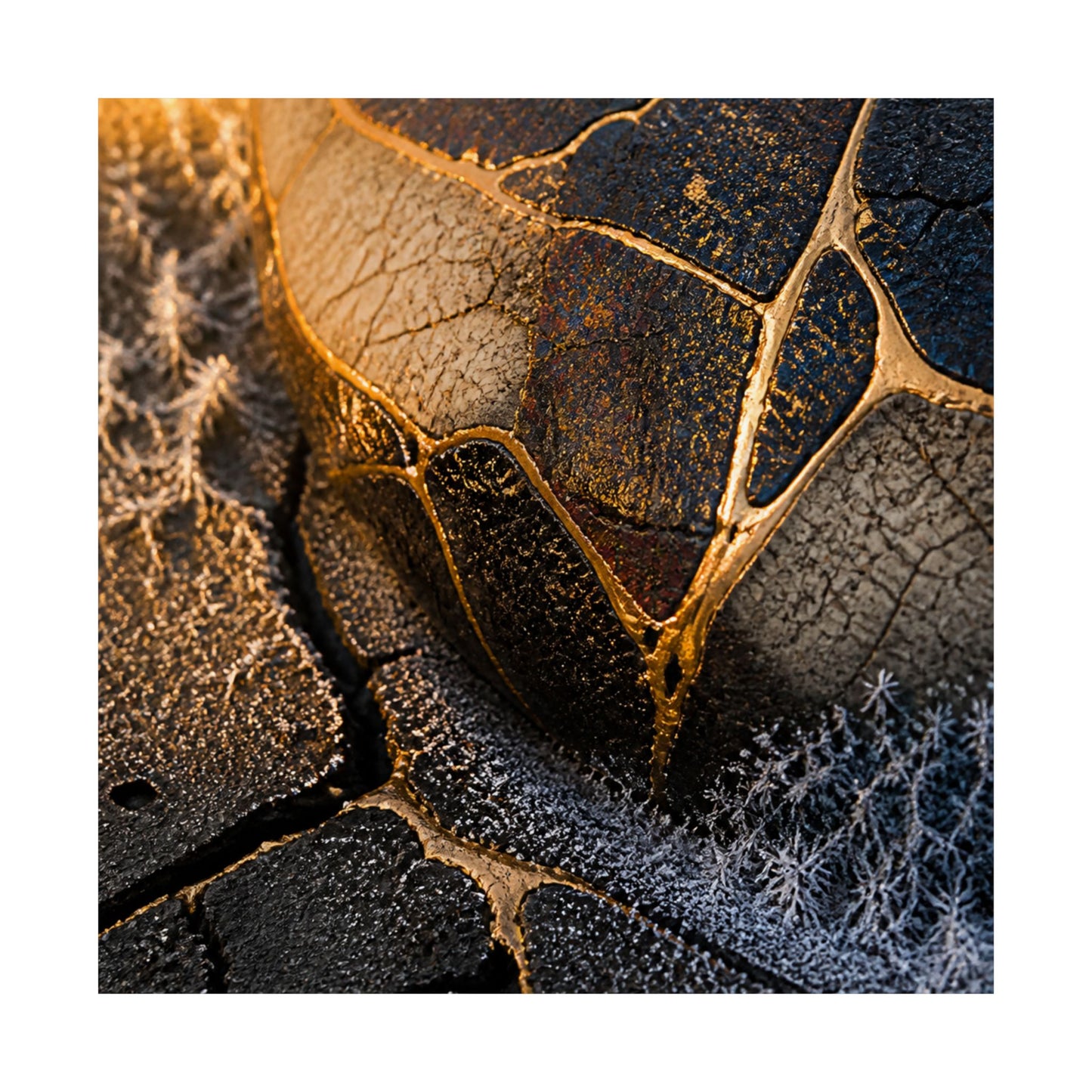 Kintsugi Cracked Earth in Golden Hour | Gold Repair Wall Art Print