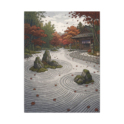 Autumn Rock Garden Ukiyo E Inspired Canvas Art | Peaceful Decor