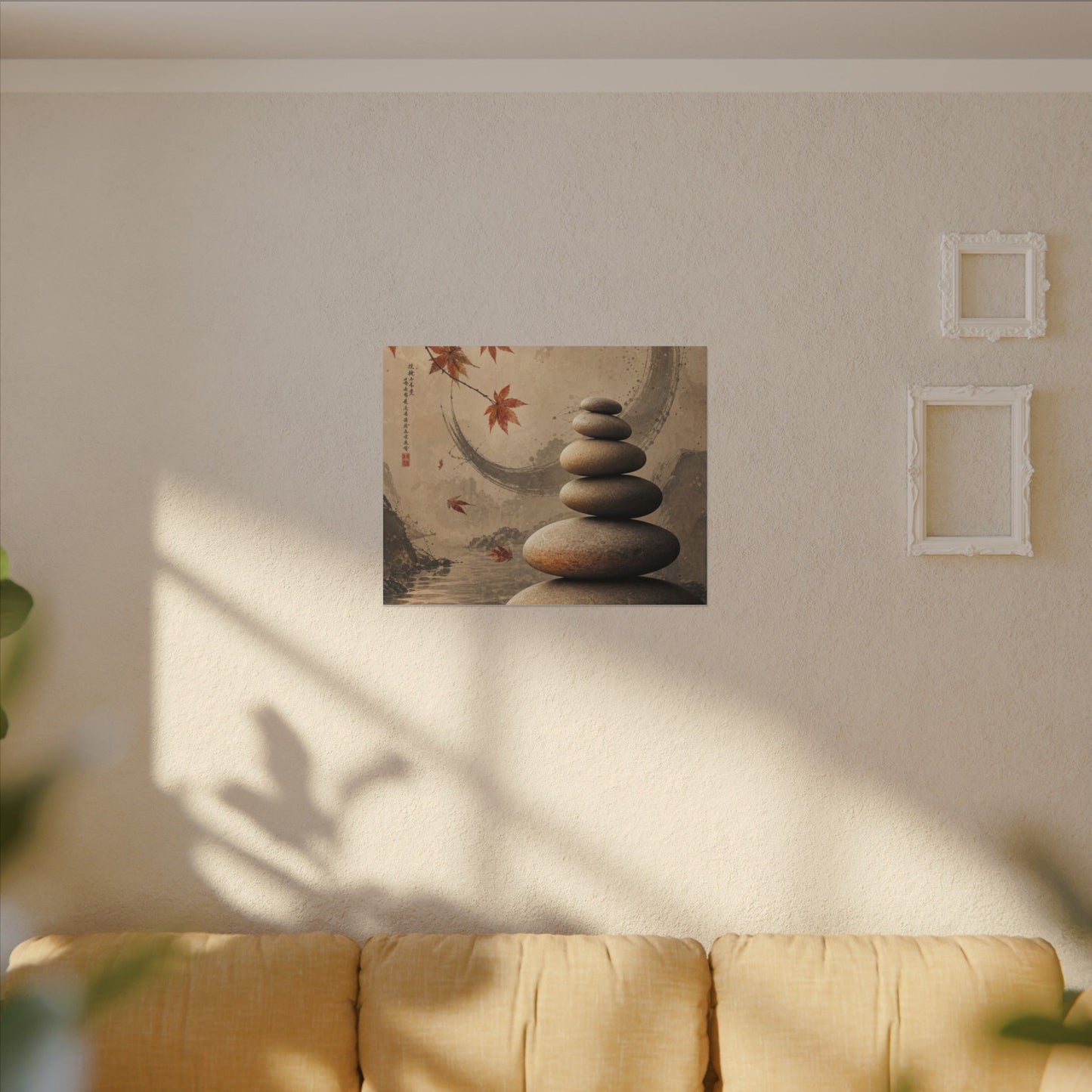 Japandi River Stones in Candlelight | Japanese Pattern Canvas Art