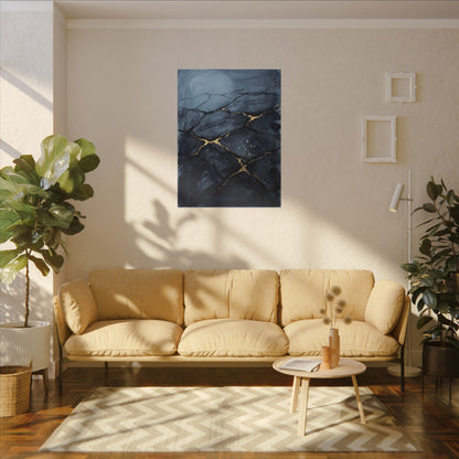 Mono No Aware Cracked Earth Canvas Art - Dark Japandi Charcoal Ink
