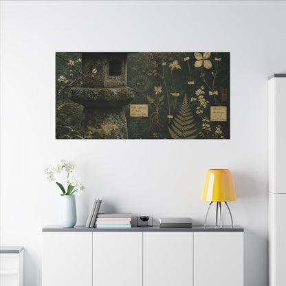 Spring Stone Lantern Herbarium Canvas Art | Nostalgic Decor