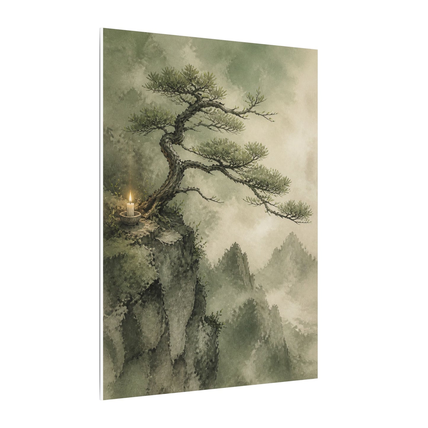 Candlelight Pine Tree Canvas Art - Japandi Kanso