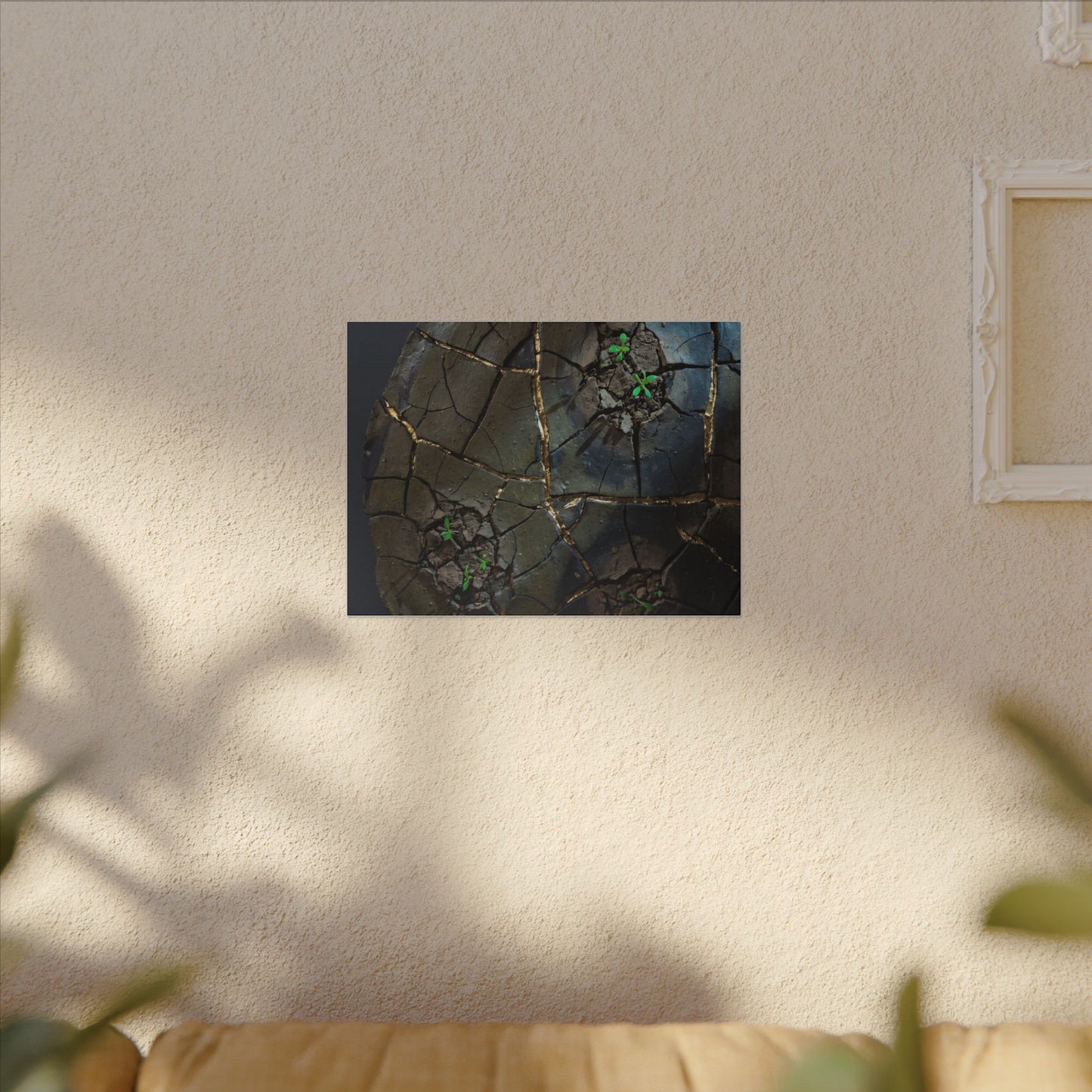 Dark Japandi Cracked Earth in Moonlight | Moody Minimal Canvas Art