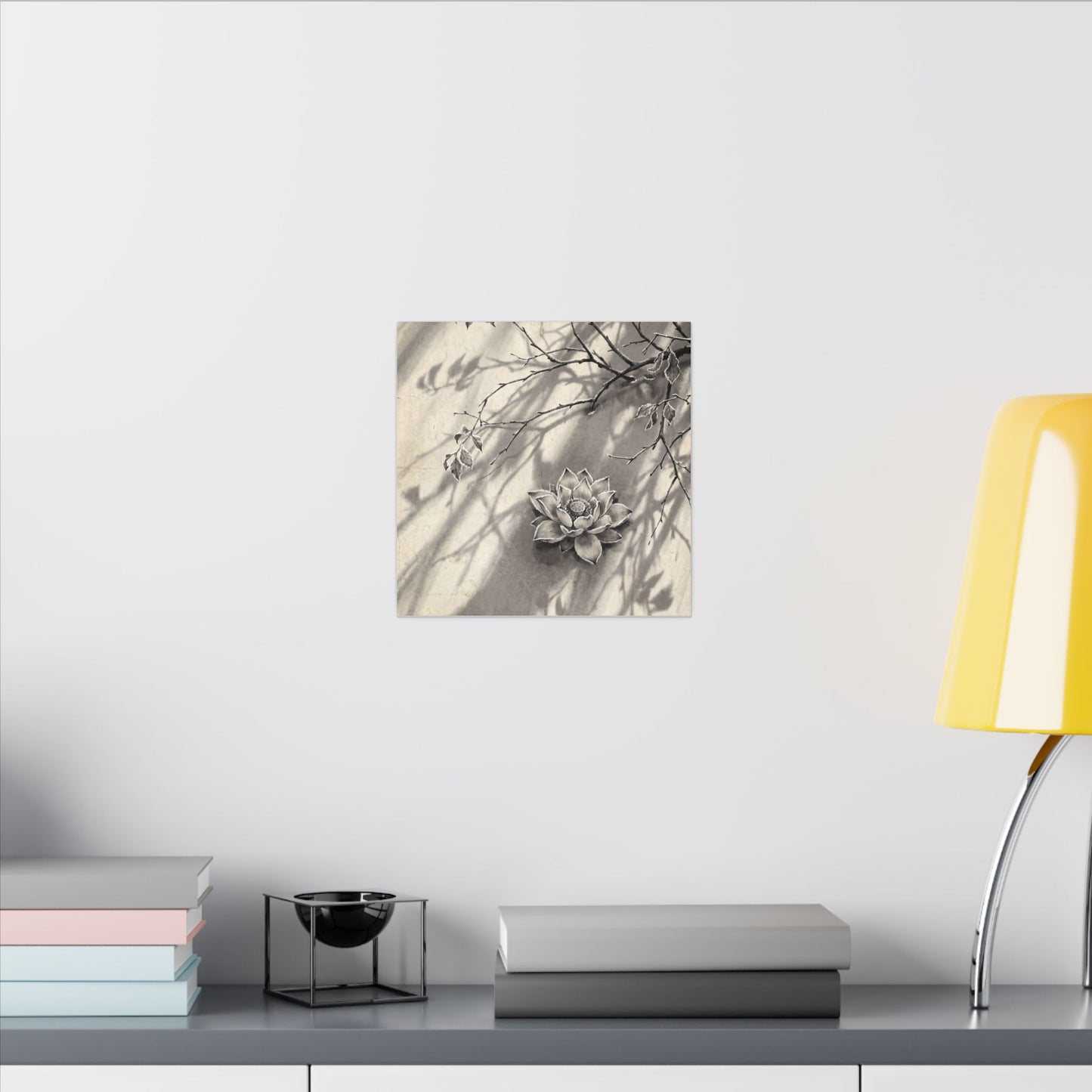 Winter Lotus Flower Sumi E Canvas Art | Contemplative Decor