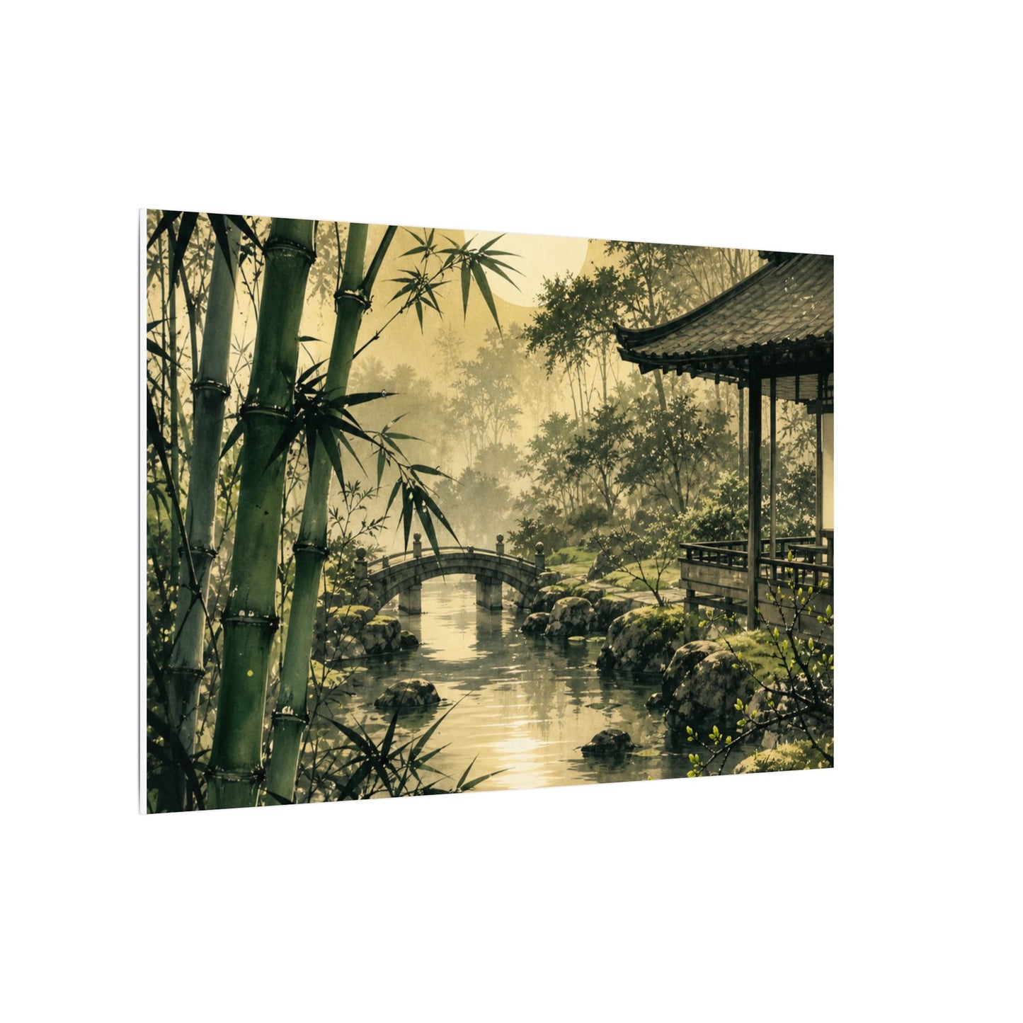 Moonlit Garden Sumi E Canvas Art | Calm Zen Art