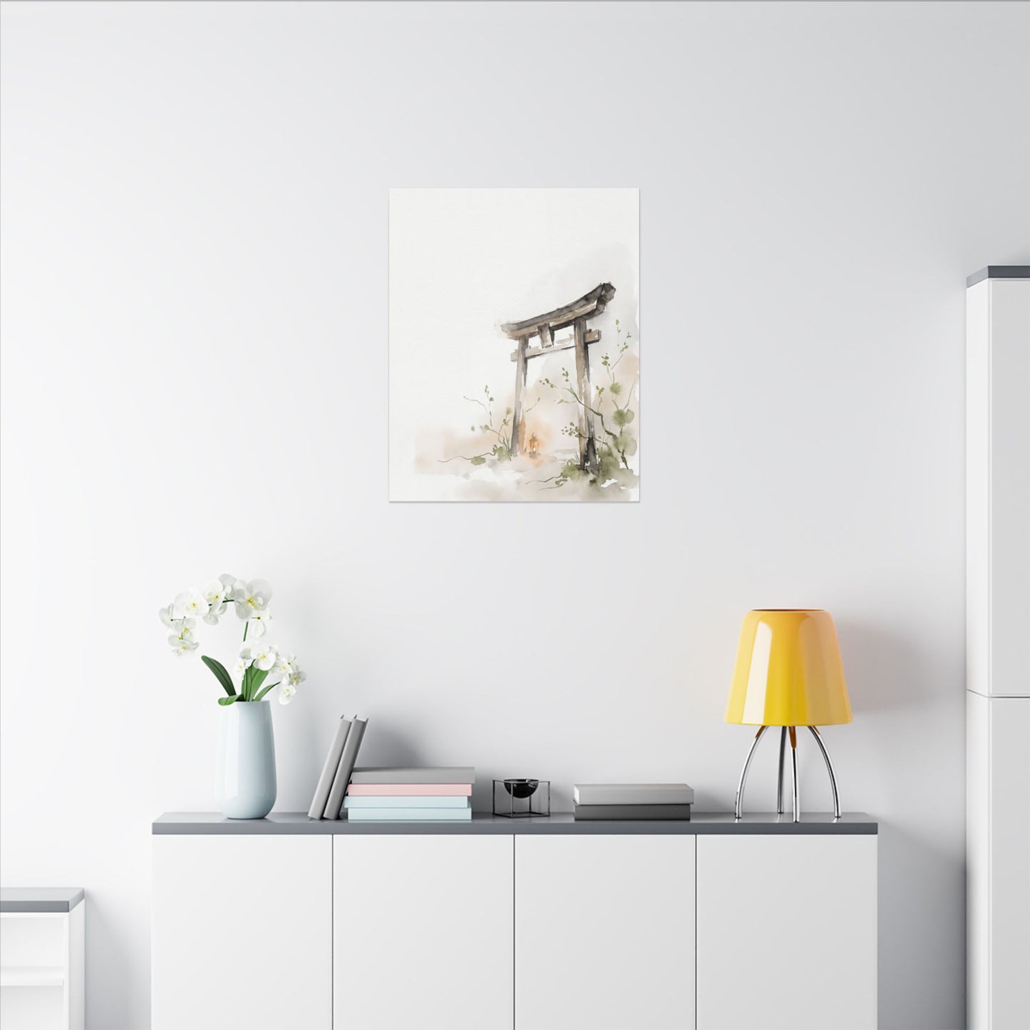 Fukinsei Torii Gate Canvas Art - Japandi Watercolor