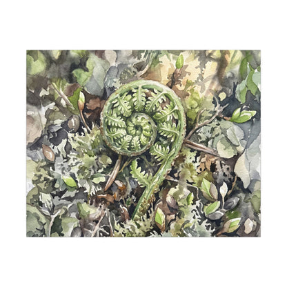 Fern Unfurling Spring Canvas Art | Japandi Neutral Design