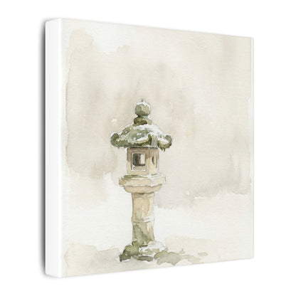 Stone Lantern Winter Canvas Art | Japandi Earthy Design