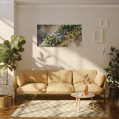 Winter Moss Close Up Watercolor Canvas Art | Neutral Decor