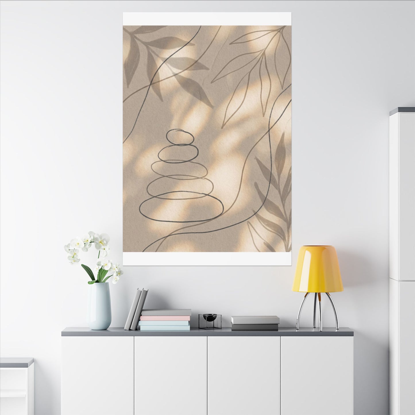 River Stones Minimal Line Canvas Art | Earthy Japandi Art